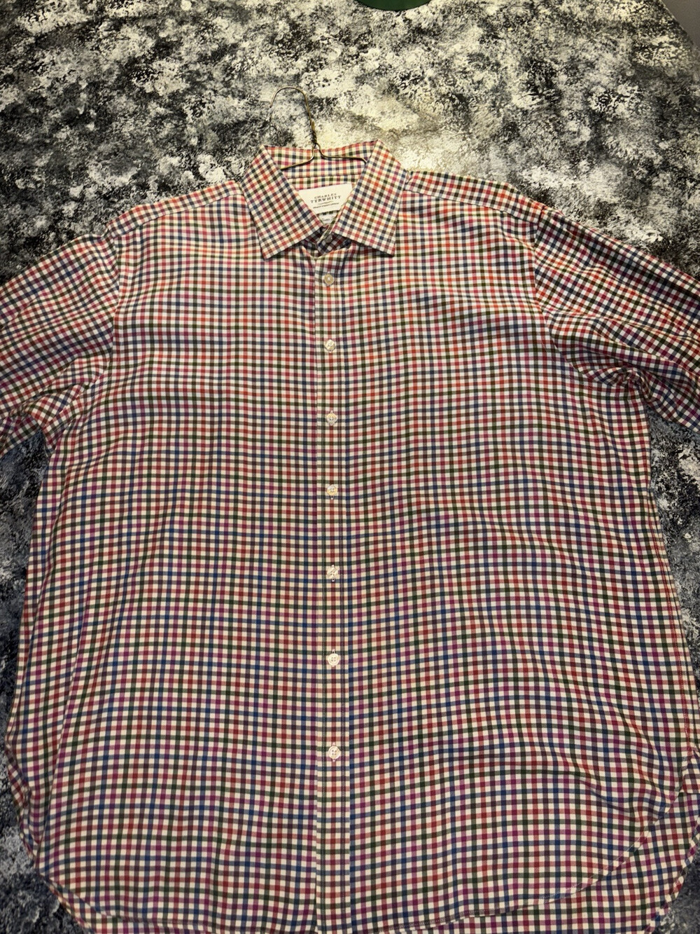 Charles Tyrwhitt Shirt Mens 17.5/35 Red White Blue Check Jermyn Street London